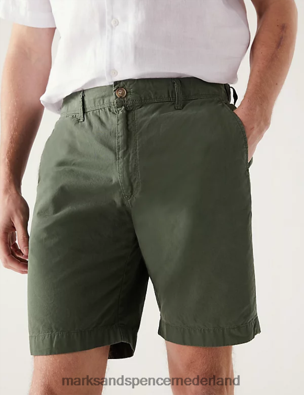 Marks & Spencer Heren puur katoenen half elastische taille short khaki kleding N8VZP6803