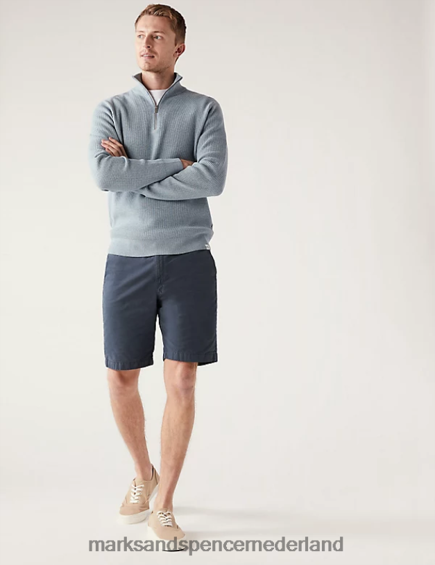 Marks & Spencer Heren puur katoenen half elastische taille short marine kleding N8VZP6802