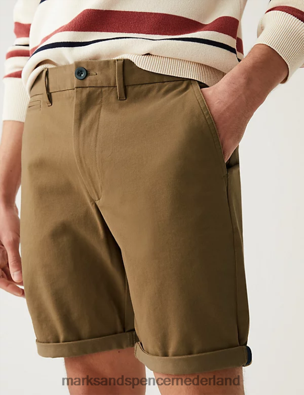 Marks & Spencer Heren ultieme chinoshort met stretch donker brons kleding N8VZP6404