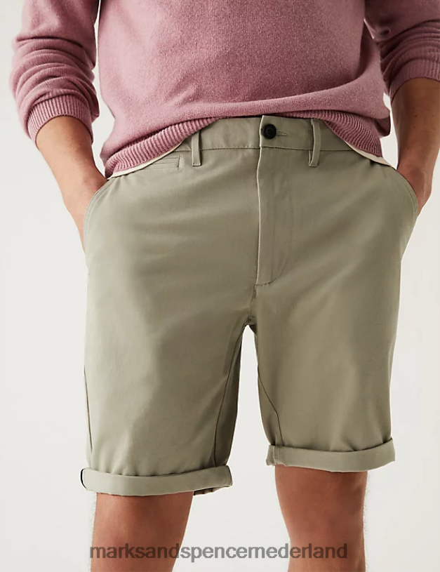 Marks & Spencer Heren ultieme chinoshort met stretch midden grijs kleding N8VZP6735