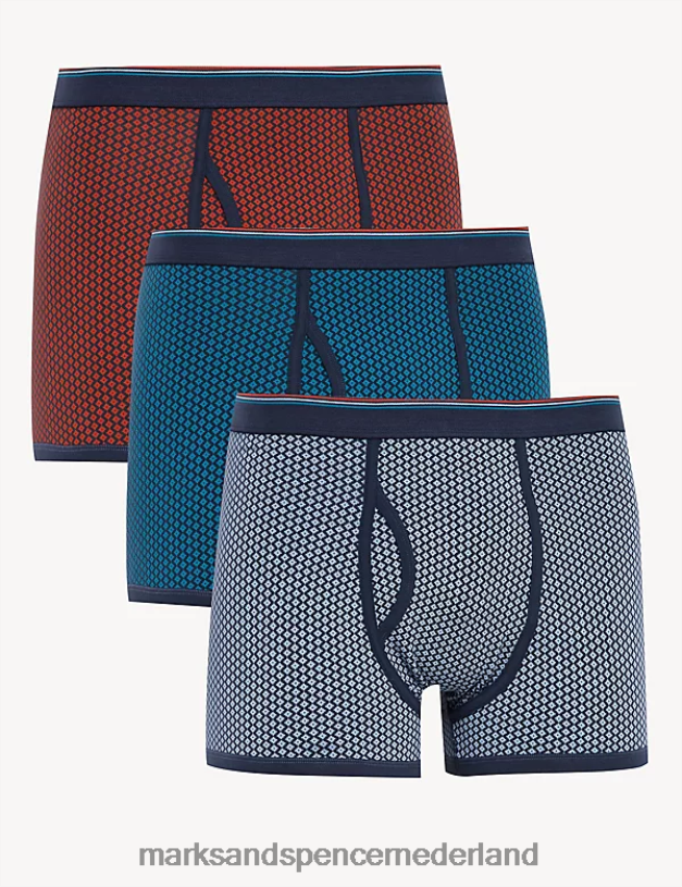 Marks & Spencer Heren 3 stuks katoenrijke, coole en frisse diamanten trunks koper kleding N8VZP5041