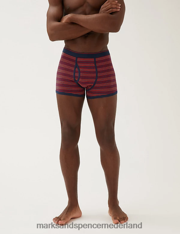 Marks & Spencer Heren 3 stuks katoenrijke, coole en frisse gestreepte boxershorts rood kleding N8VZP5860