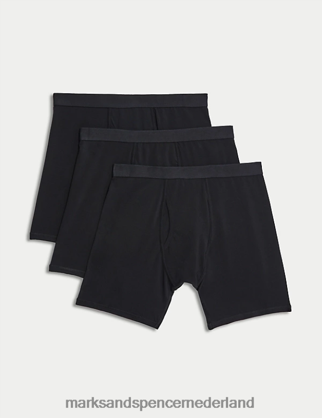 Marks & Spencer Heren 3 stuks langere katoenen cool & fresh trunks zwart kleding N8VZP7108