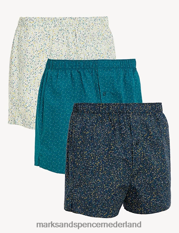 Marks & Spencer Heren 3 stuks puur katoen, diverse geweven boxers ijsvogel kleding N8VZP4900