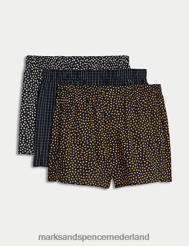 Marks & Spencer Heren 3 stuks puur katoenen geweven boxers met print multi kleding N8VZP4915