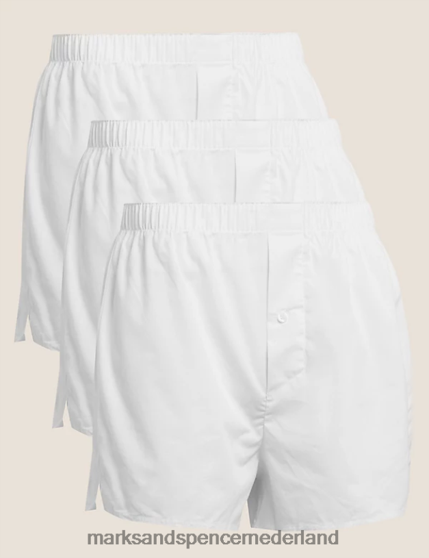 Marks & Spencer Heren 3 stuks puur katoenen geweven boxers wit kleding N8VZP6318