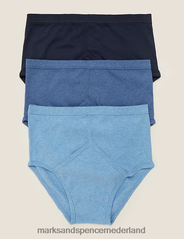 Marks & Spencer Heren 3 stuks puur katoenen slips blauw mengsel kleding N8VZP5671