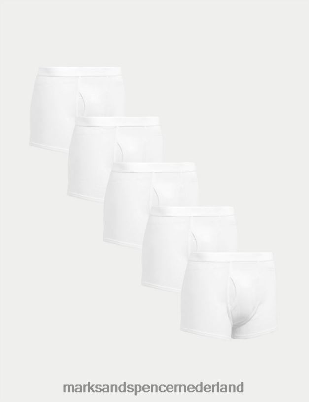 Marks & Spencer Heren 5 stuks katoenen coole en frisse stretchbroeken wit kleding N8VZP7289