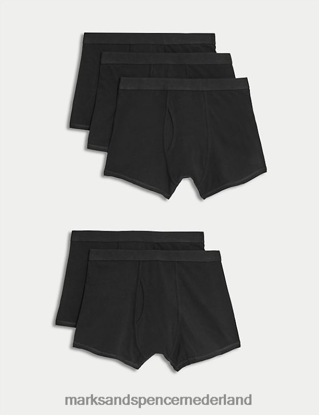 Marks & Spencer Heren 5 stuks katoenen coole en frisse stretchbroeken zwart kleding N8VZP6945