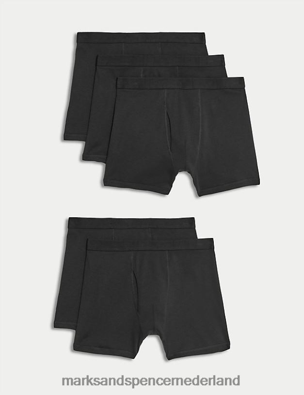Marks & Spencer Heren 5 stuks pure katoenen coole en frisse trunks zwart kleding N8VZP5254