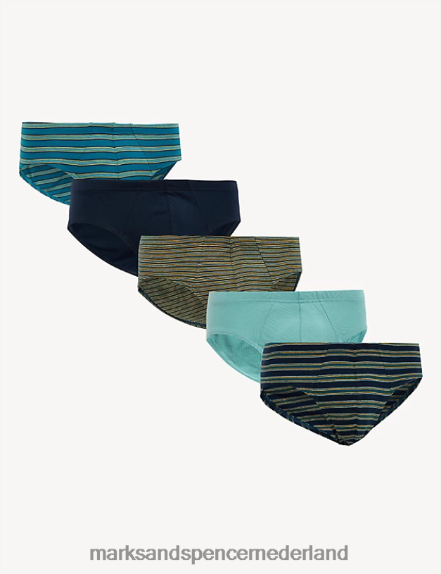 Marks & Spencer Heren 5 stuks puur katoen, coole en frisse slipjes marine kleding N8VZP4982