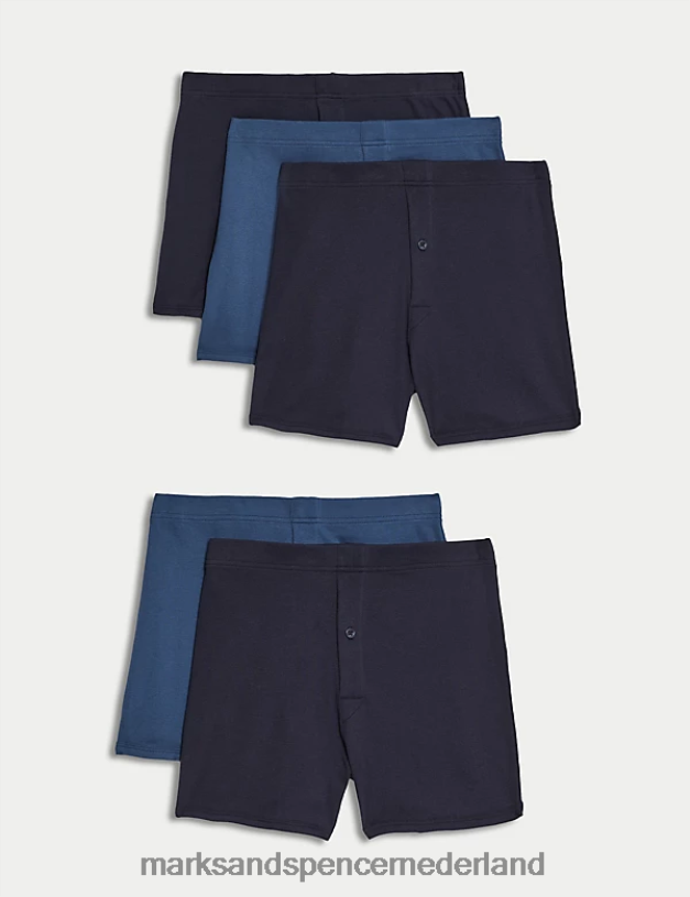 Marks & Spencer Heren 5 stuks puur katoenen boxershorts blauw mengsel kleding N8VZP6167