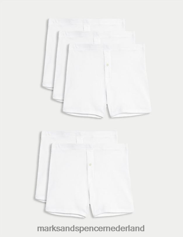 Marks & Spencer Heren 5 stuks puur katoenen boxershorts wit kleding N8VZP6166