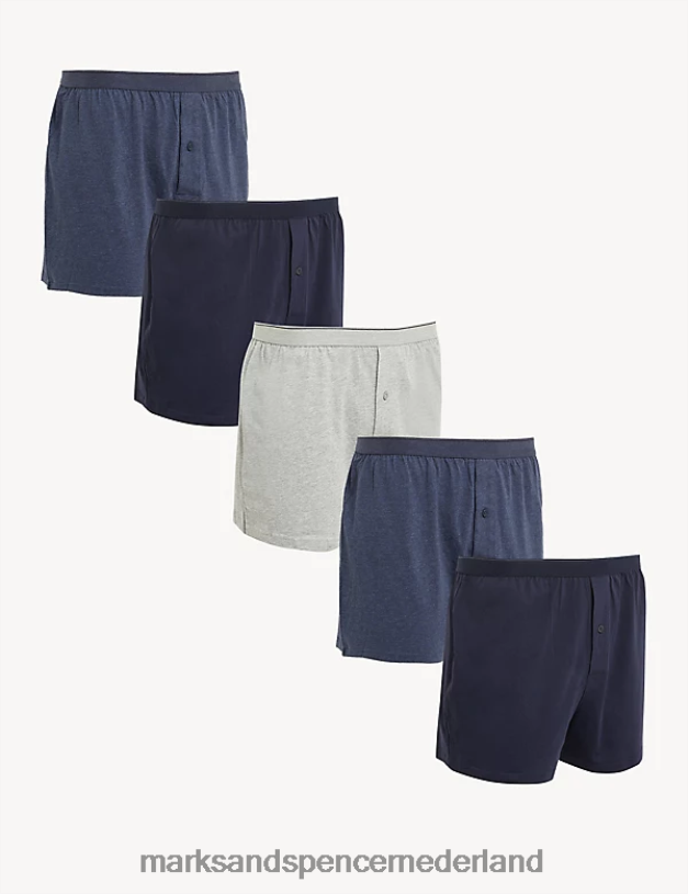 Marks & Spencer Heren 5 stuks puur katoenen cool & fresh jersey boxers denimmix kleding N8VZP5167