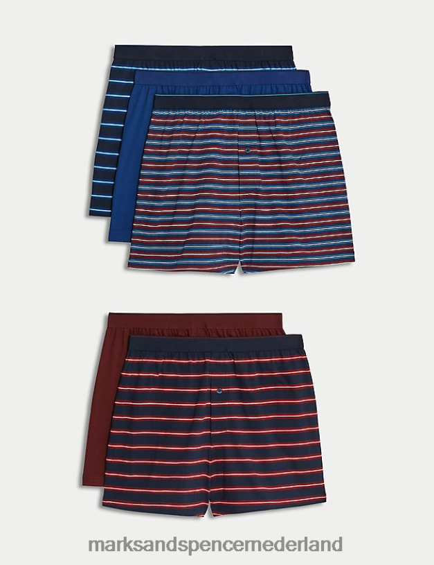 Marks & Spencer Heren 5 stuks puur katoenen cool & fresh jersey boxers marine mix kleding N8VZP4744