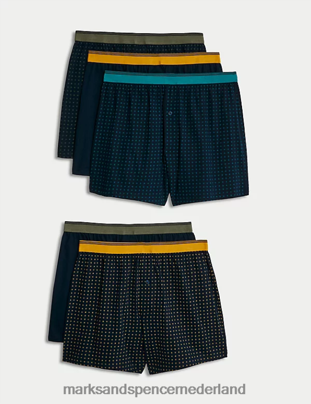 Marks & Spencer Heren 5 stuks puur katoenen cool & fresh jersey boxers multi kleding N8VZP4896