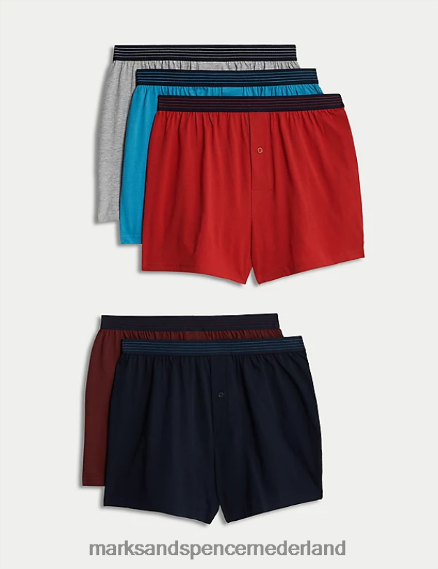 Marks & Spencer Heren 5 stuks puur katoenen cool & fresh jersey boxers multi kleding N8VZP4956