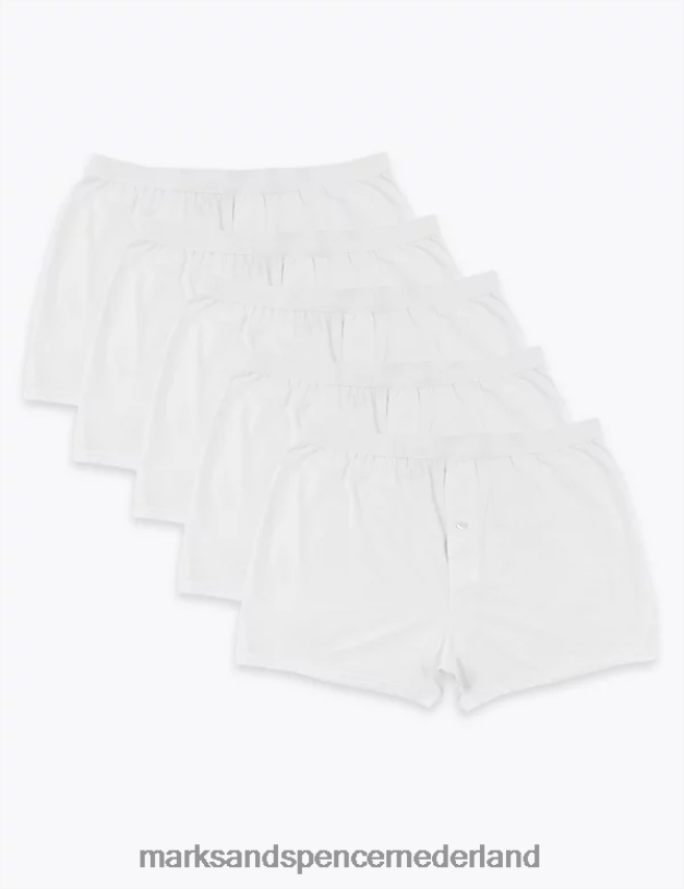 Marks & Spencer Heren 5 stuks puur katoenen cool & fresh jersey boxers wit kleding N8VZP5168