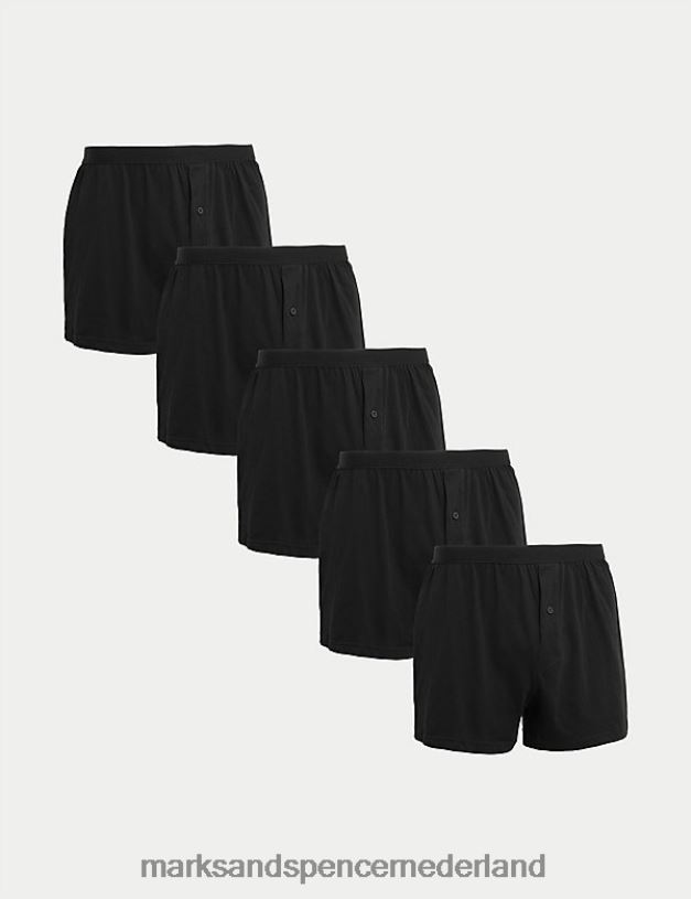 Marks & Spencer Heren 5 stuks puur katoenen cool & fresh jersey boxers zwart kleding N8VZP4841