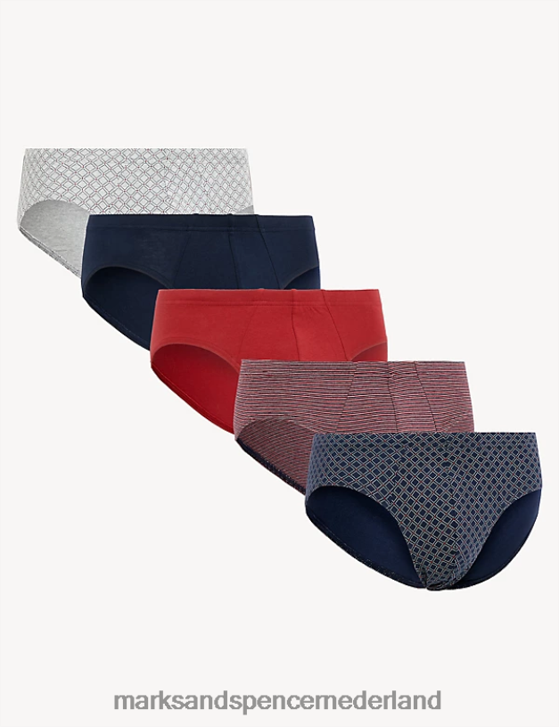 Marks & Spencer Heren 5 stuks puur katoenen coole en frisse slips donker marine kleding N8VZP6438