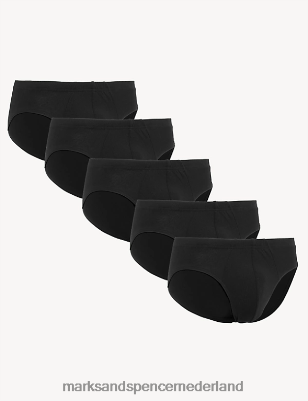 Marks & Spencer Heren 5 stuks puur katoenen coole en frisse slips zwart kleding N8VZP7544