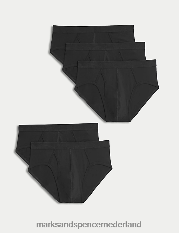 Marks & Spencer Heren Cool & Fresh slipje van 5 katoenen stretch zwart kleding N8VZP7541