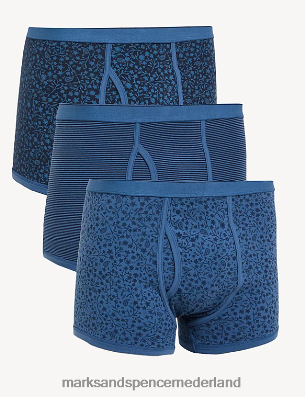 Marks & Spencer Heren Coole en frisse boxershorts van 3 katoenen stretch midden blauw kleding N8VZP4872