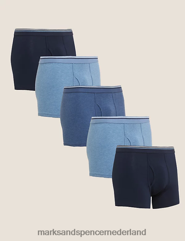 Marks & Spencer Heren Coole en frisse boxershorts van 5 katoenen stretch blauw mengsel kleding N8VZP6082