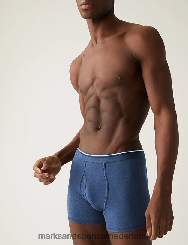 Marks & Spencer Heren Coole en frisse boxershorts van 5 katoenen stretch blauw mengsel kleding N8VZP6082