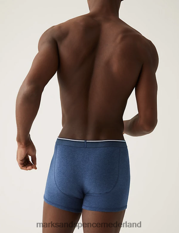 Marks & Spencer Heren Coole en frisse boxershorts van 5 katoenen stretch blauw mengsel kleding N8VZP6082