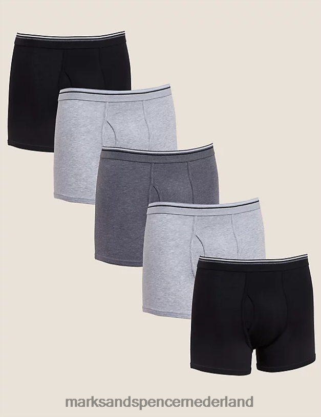 Marks & Spencer Heren Coole en frisse boxershorts van 5 katoenen stretch grijze mix kleding N8VZP5706