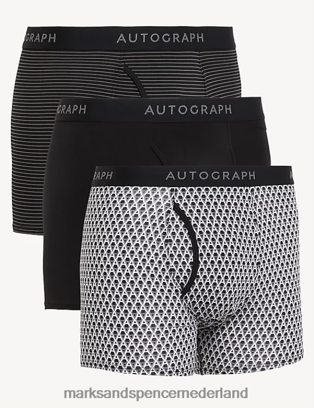 Marks & Spencer Heren Set van 3 microskin trunks met verschillende patronen zwart kleding N8VZP6902