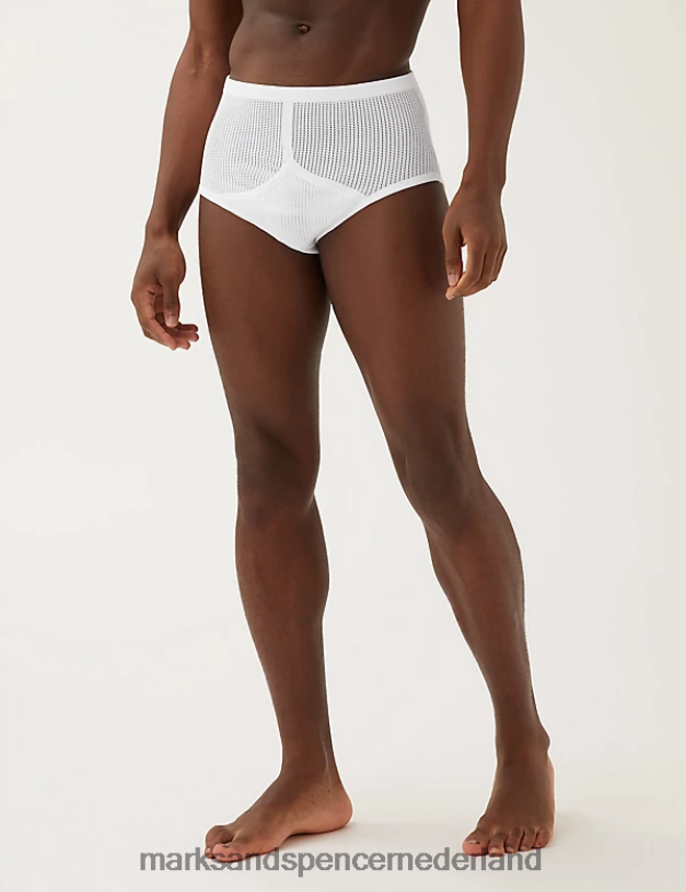 Marks & Spencer Heren Staynew-slip van zuiver katoen, 3 stuks wit kleding N8VZP5821