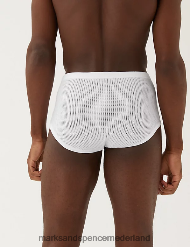 Marks & Spencer Heren Staynew-slip van zuiver katoen, 3 stuks wit kleding N8VZP5821