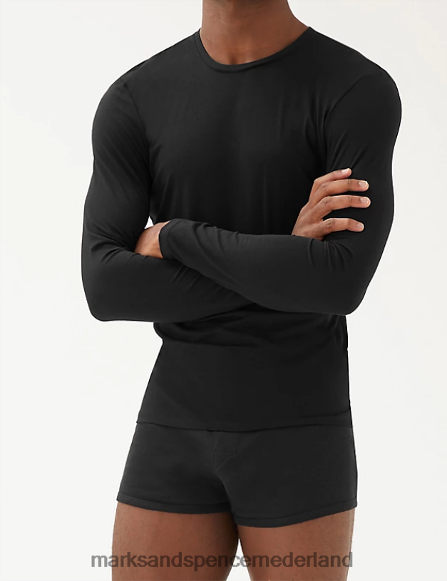 Marks & Spencer Heren supima katoenmix vest met lange mouwen zwart kleding N8VZP6528