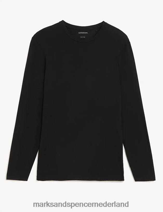 Marks & Spencer Heren supima katoenmix vest met lange mouwen zwart kleding N8VZP6528