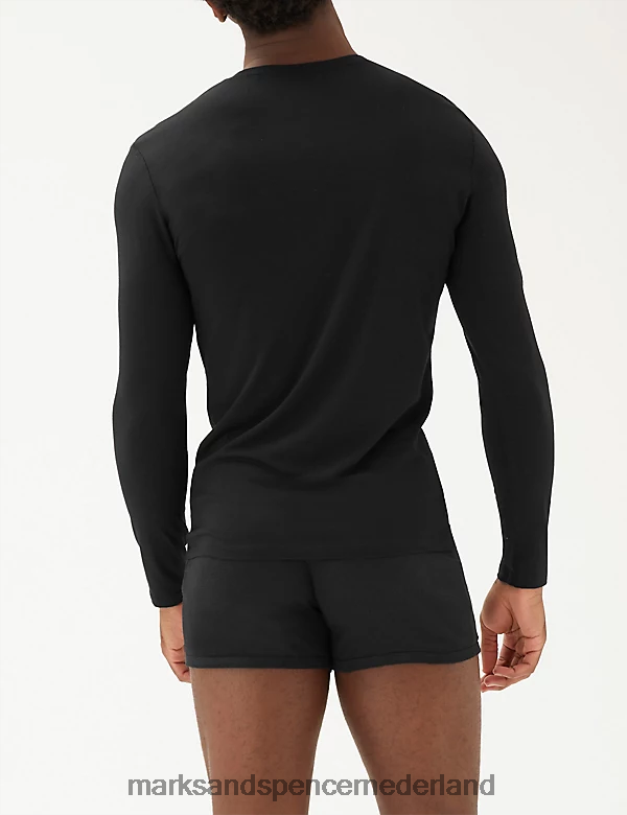 Marks & Spencer Heren supima katoenmix vest met lange mouwen zwart kleding N8VZP6528