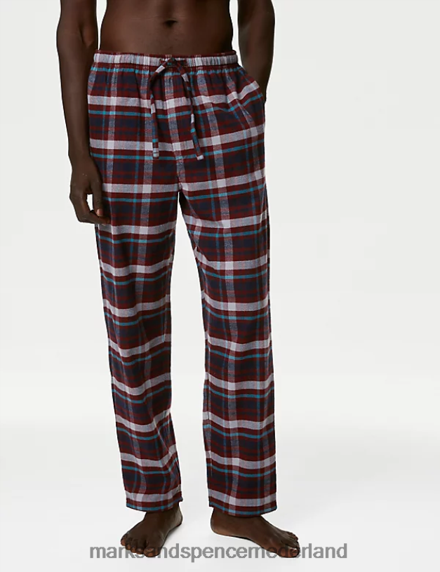 Marks & Spencer Heren 2 stuks geruite pyjamabroeken van geborsteld katoen bordeaux mengsel kleding N8VZP4853
