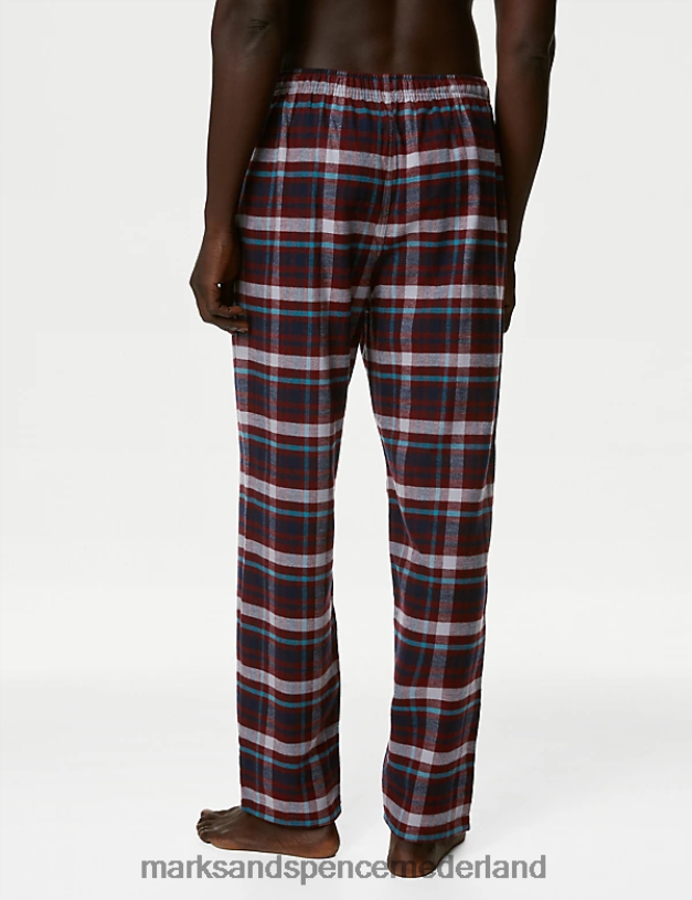Marks & Spencer Heren 2 stuks geruite pyjamabroeken van geborsteld katoen bordeaux mengsel kleding N8VZP4853
