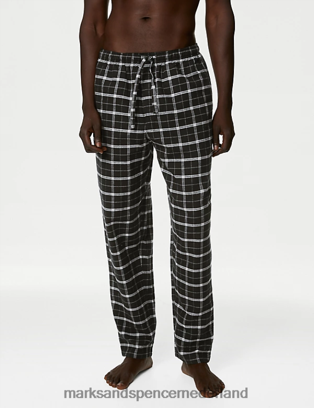 Marks & Spencer Heren 2 stuks geruite pyjamabroeken van geborsteld katoen zwarte mix kleding N8VZP4815