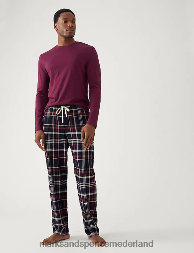 Marks & Spencer Heren Geruit loungebroekje van puur katoen marine mix kleding N8VZP5685