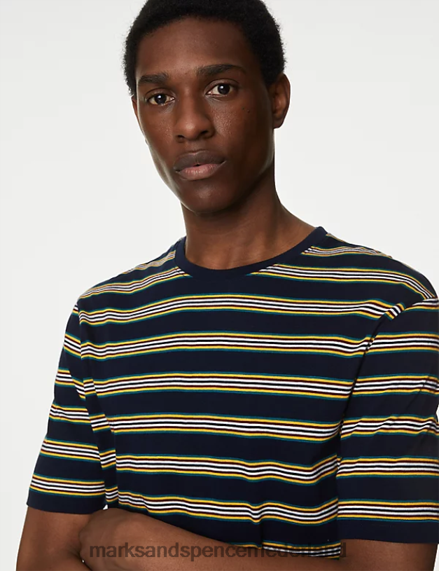 Marks & Spencer Heren Gestreepte pyjamaset van puur katoen marine mix kleding N8VZP5046