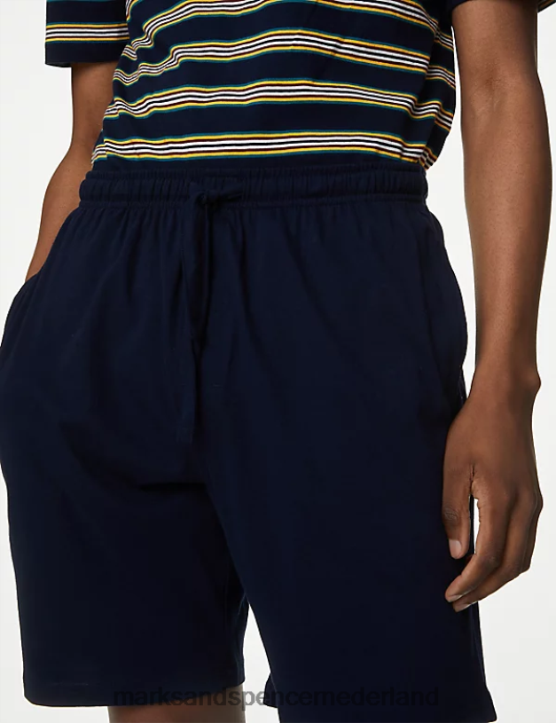 Marks & Spencer Heren Gestreepte pyjamaset van puur katoen marine mix kleding N8VZP5046