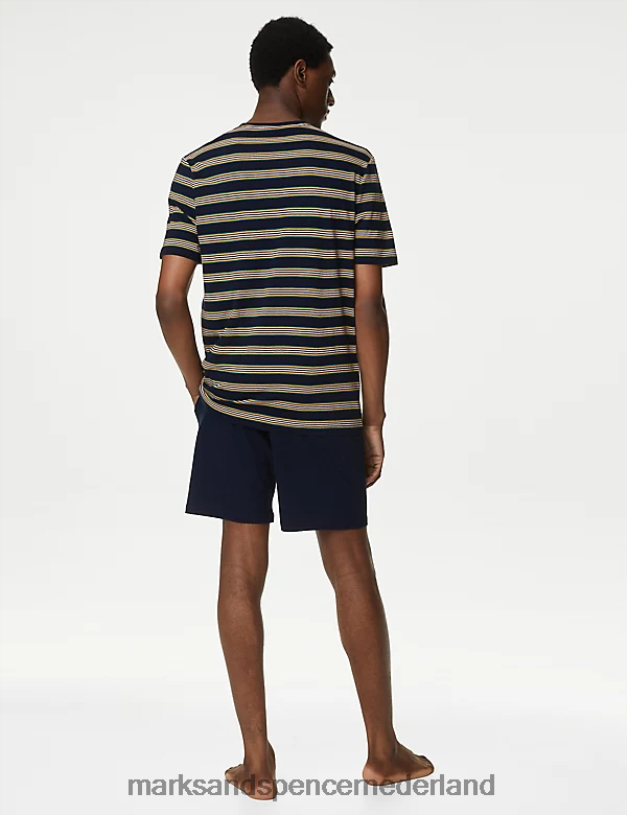 Marks & Spencer Heren Gestreepte pyjamaset van puur katoen marine mix kleding N8VZP5046