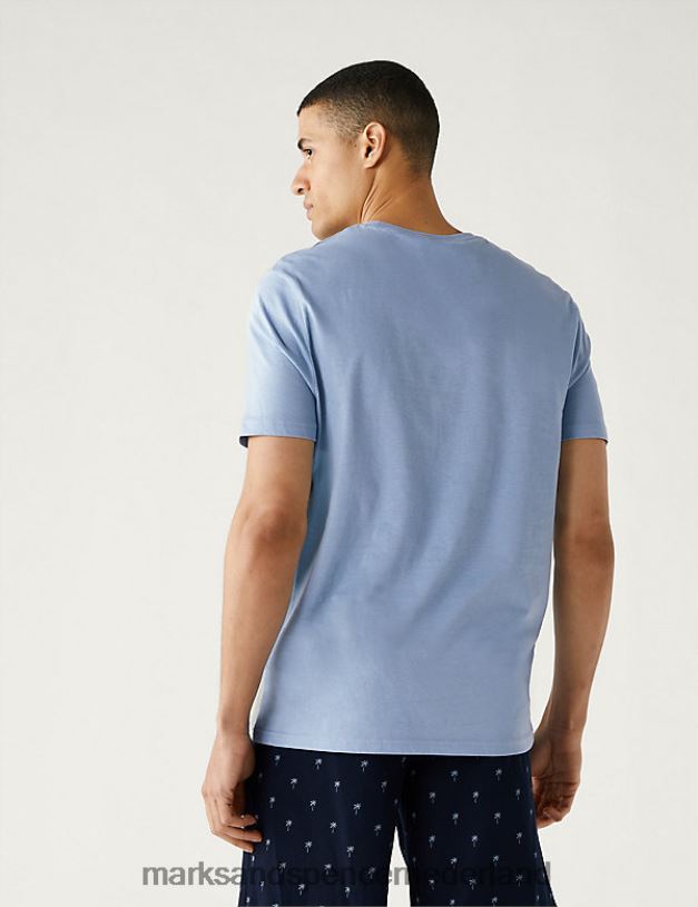 Marks & Spencer Heren Pyjamaset van puur katoen met de papa-slogan blauw mengsel kleding N8VZP5282