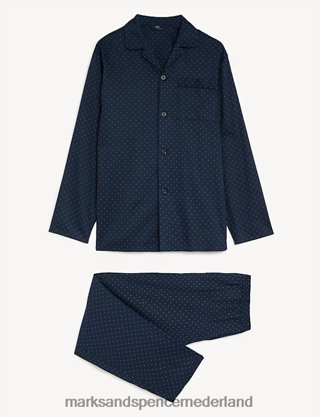 Marks & Spencer Heren Pyjamaset van puur katoen met stippen marine kleding N8VZP7134