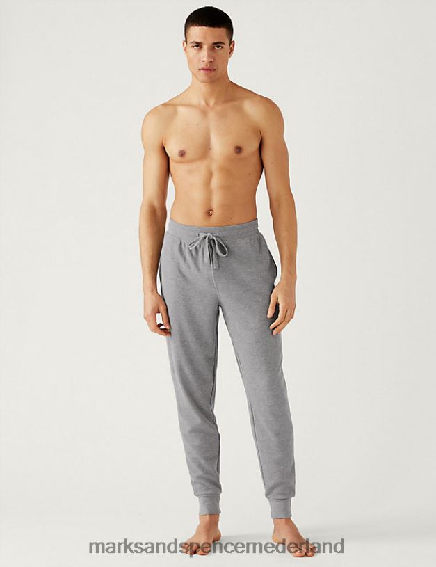 Marks & Spencer Heren katoenen superzachte loungewearbroek met wafelpatroon grijs kleding N8VZP6293