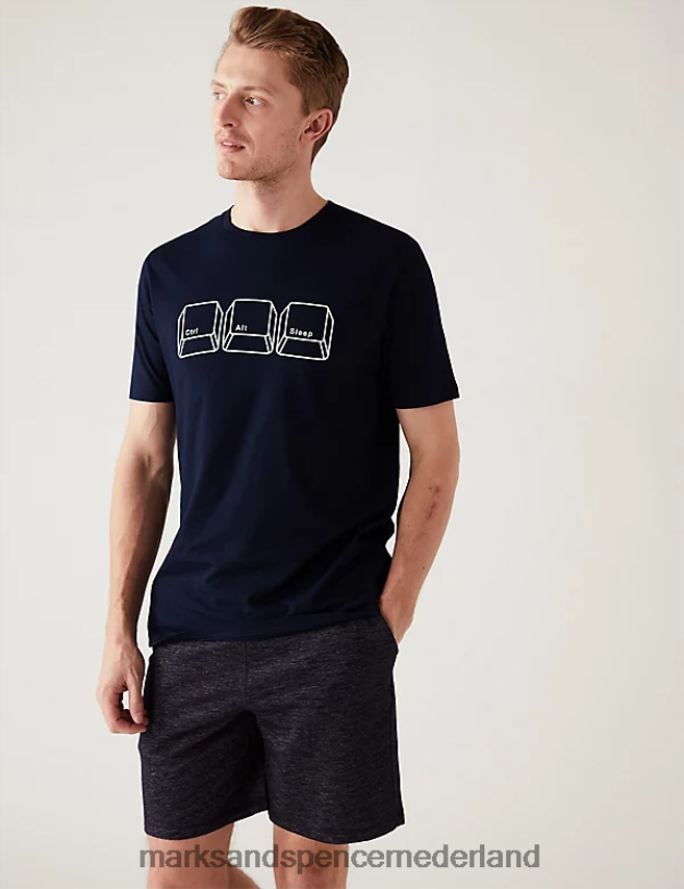 Marks & Spencer Heren loungeweartop van puur katoen met computergraphic donker marine kleding N8VZP6808