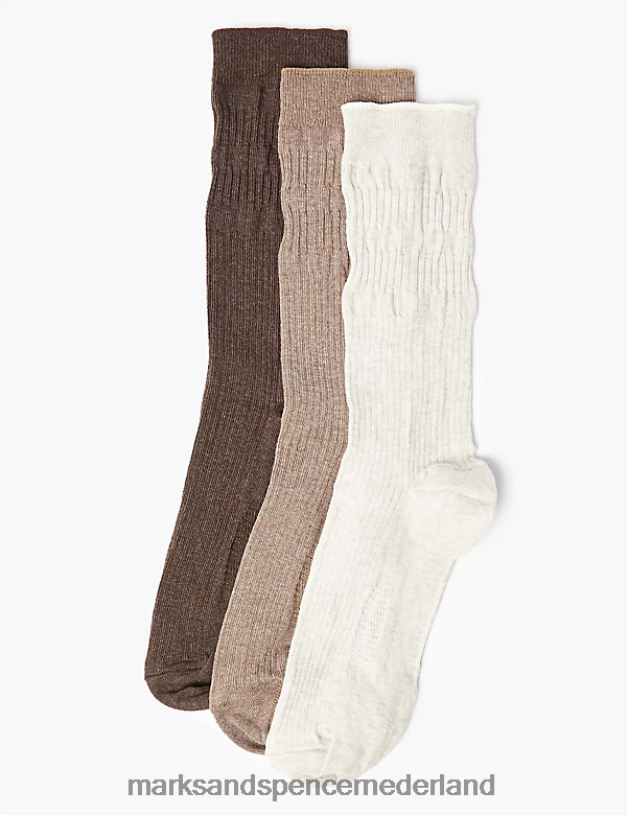 Marks & Spencer Heren 3 stuks coole en frisse sokken met zachte grip beige mix kleding N8VZP6865