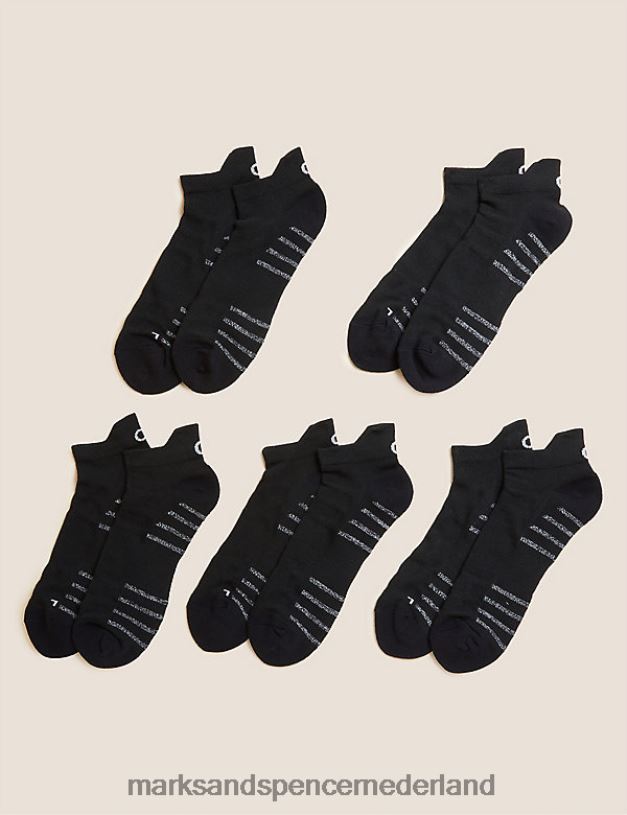 Marks & Spencer Heren 5 stuks Freshfeet-trainervoeringen zwart kleding N8VZP5642